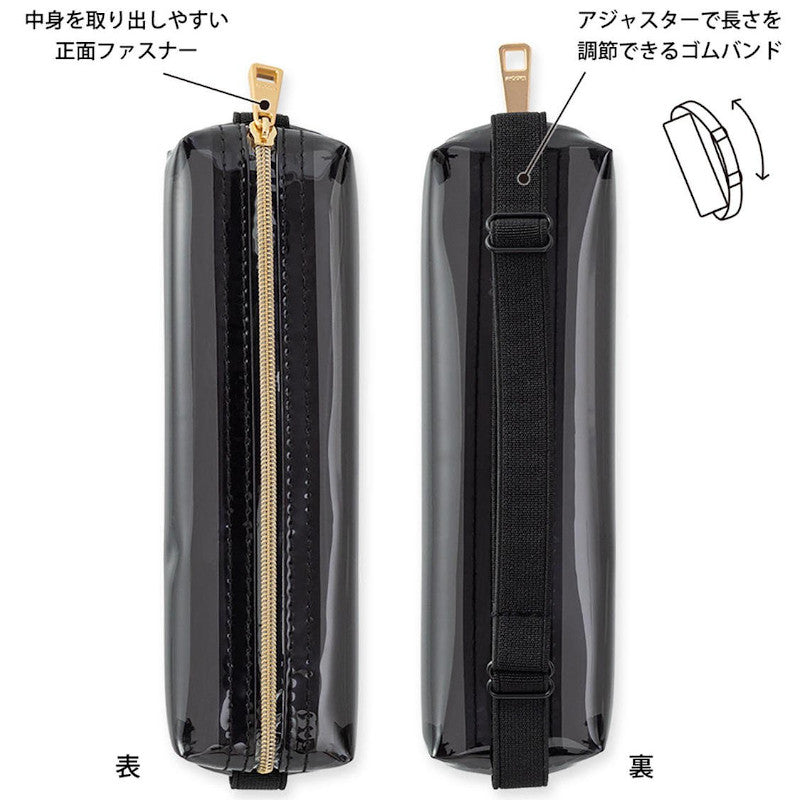 Midori Book Band Pen Case. Clear-Black