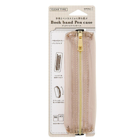 Midori Book Band Pen Case. Clear-Sepia