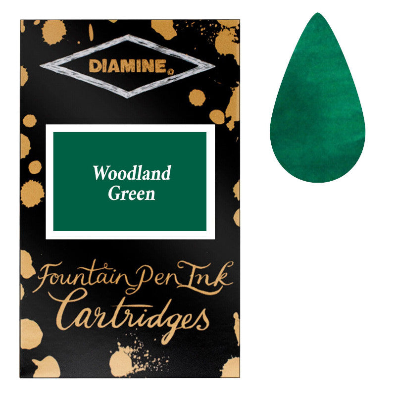 Diamine Cartridges Woodland Green Ink, Pack of 18