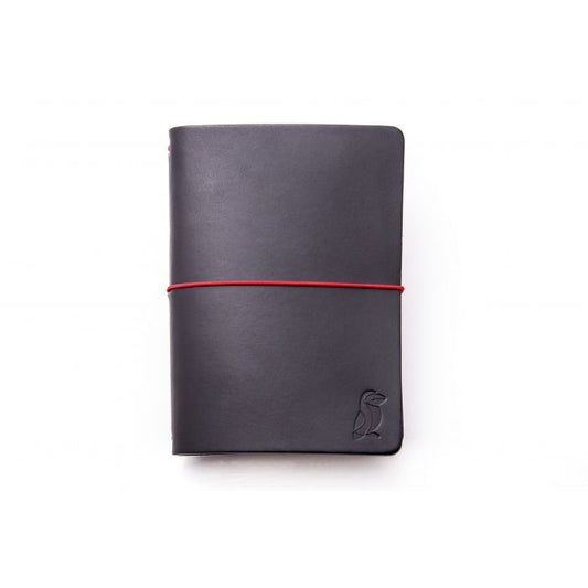Cuaderno Pasaporte Cuero Negro/Caucho Rojo