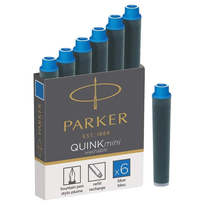 Parker Quink MINI Cartridge, Washable Blue Ink. Pack of 2 x 6